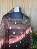 Elegant Brown Banarasi Silk Unstitched Suit with Soft Organza Dupatta