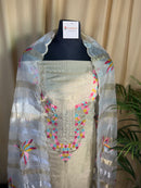 Golden Tissue Organza Zari Embroidered Suit with Floral Work