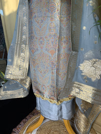 Light Blue Banarasi Silk Suit with Soft Organza Dupatta for Festive Wear