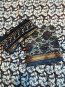 Premium Maheshwari Silk Suit Set with Hand Block Ajrakh Print & Zari Border