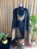 Charcoal Mul Chanderi Unstitched Suit with Zari Motif Dupatta