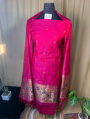 Pink Linen Cotton Ethnic Suit Material with Designer Border Dupatta
