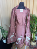 Rust Raw Silk Suit with Hand Appliqué Bird Work and Matching Dupatta
