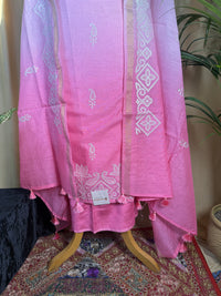 Soft Pink Linen Cotton Suit with Delicate Thread Work