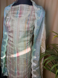 Blue Organza Suit with Embroidered Border & Organza Dupatta