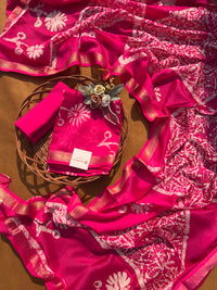 Hot Pink 3-Piece Ensemble with Zari Border Dupatta