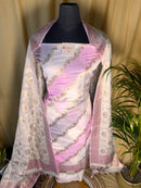 Soft Blush Banarasi Silk Suit with Delicate Zari Flower Weave and Designer Dupatta