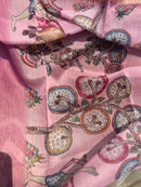 Elegant Pink Chanderi Banarasi Silk Suit Set – Handwoven Zari Motifs & Printed Dupatta