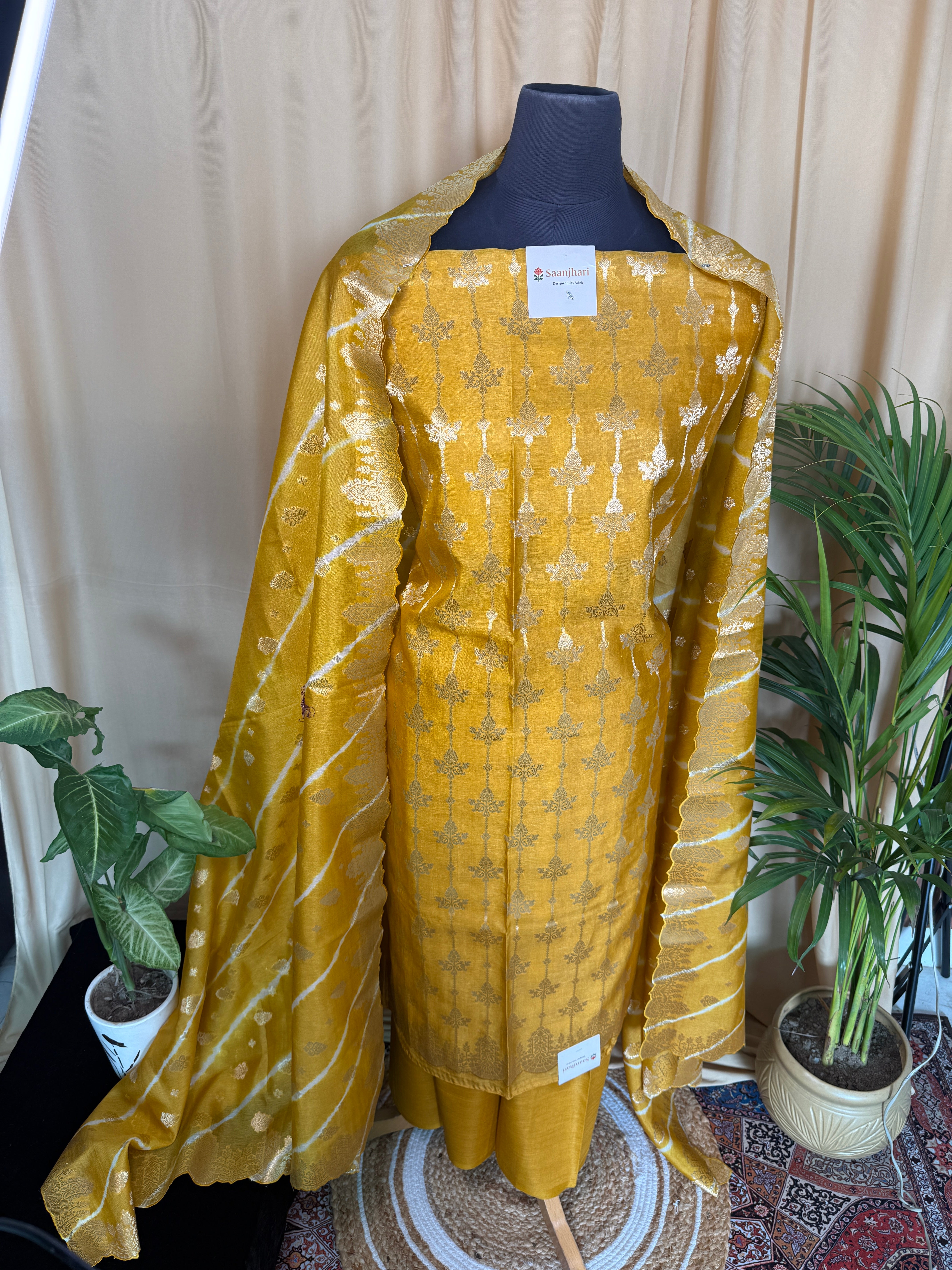 Mustard Banarasi Silk Suit with Soft Weave Dupatta for Festive Wear