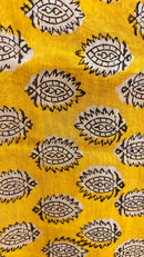 Chanderi Silk Unstitched Suit Set with Mustard & Black Block Print – Festive Ethnic Wear