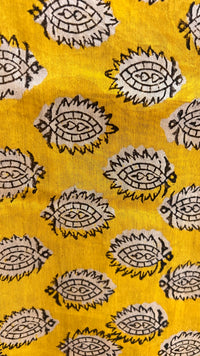Chanderi Silk Unstitched Suit Set with Mustard & Black Block Print – Festive Ethnic Wear