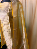 Golden Tissue Organza Suit Set with Zari Work & Matching Dupatta