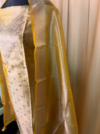 Golden Tissue Organza Suit Set with Zari Work & Matching Dupatta