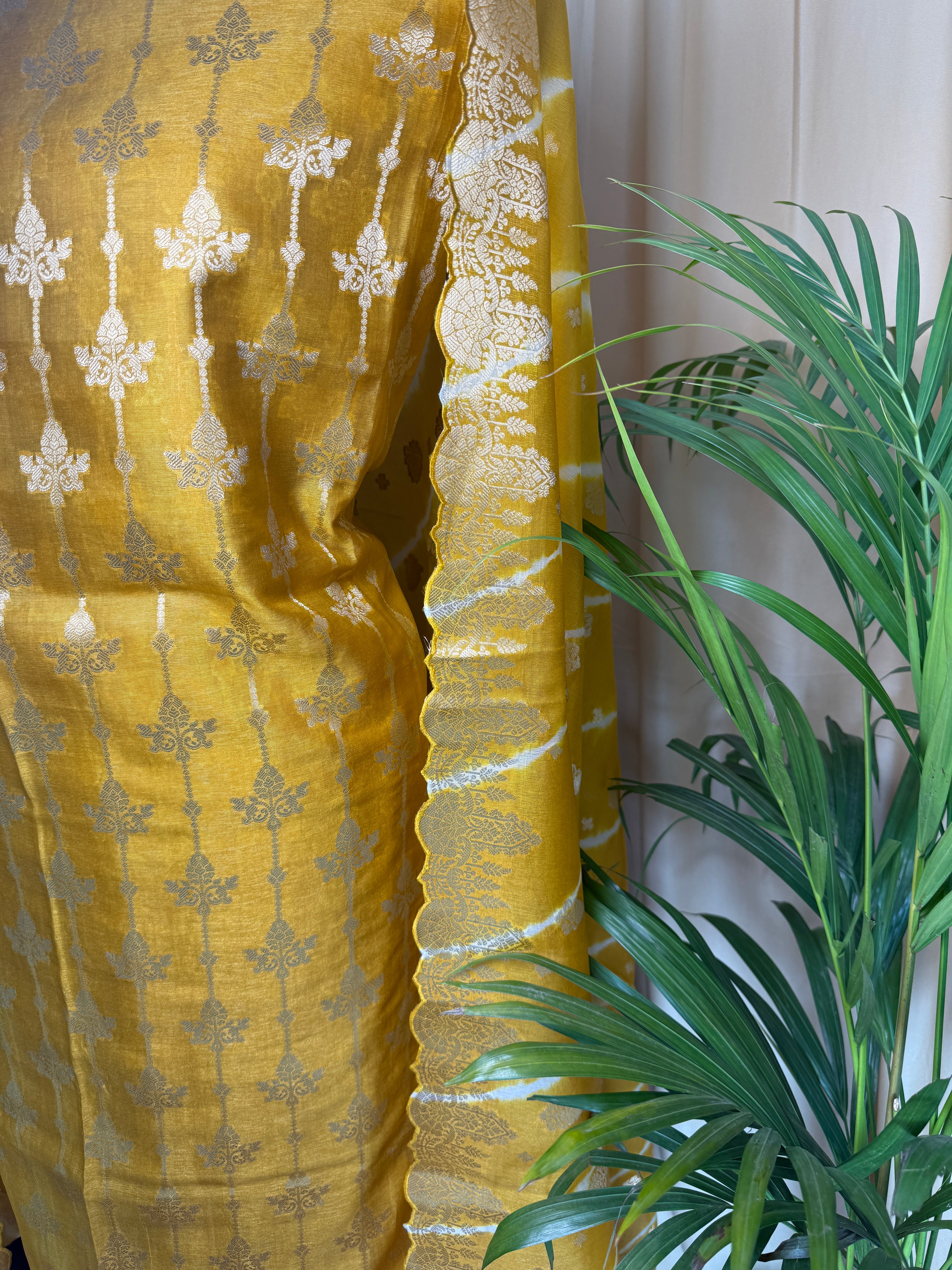 Mustard Banarasi Silk Suit with Soft Weave Dupatta for Festive Wear