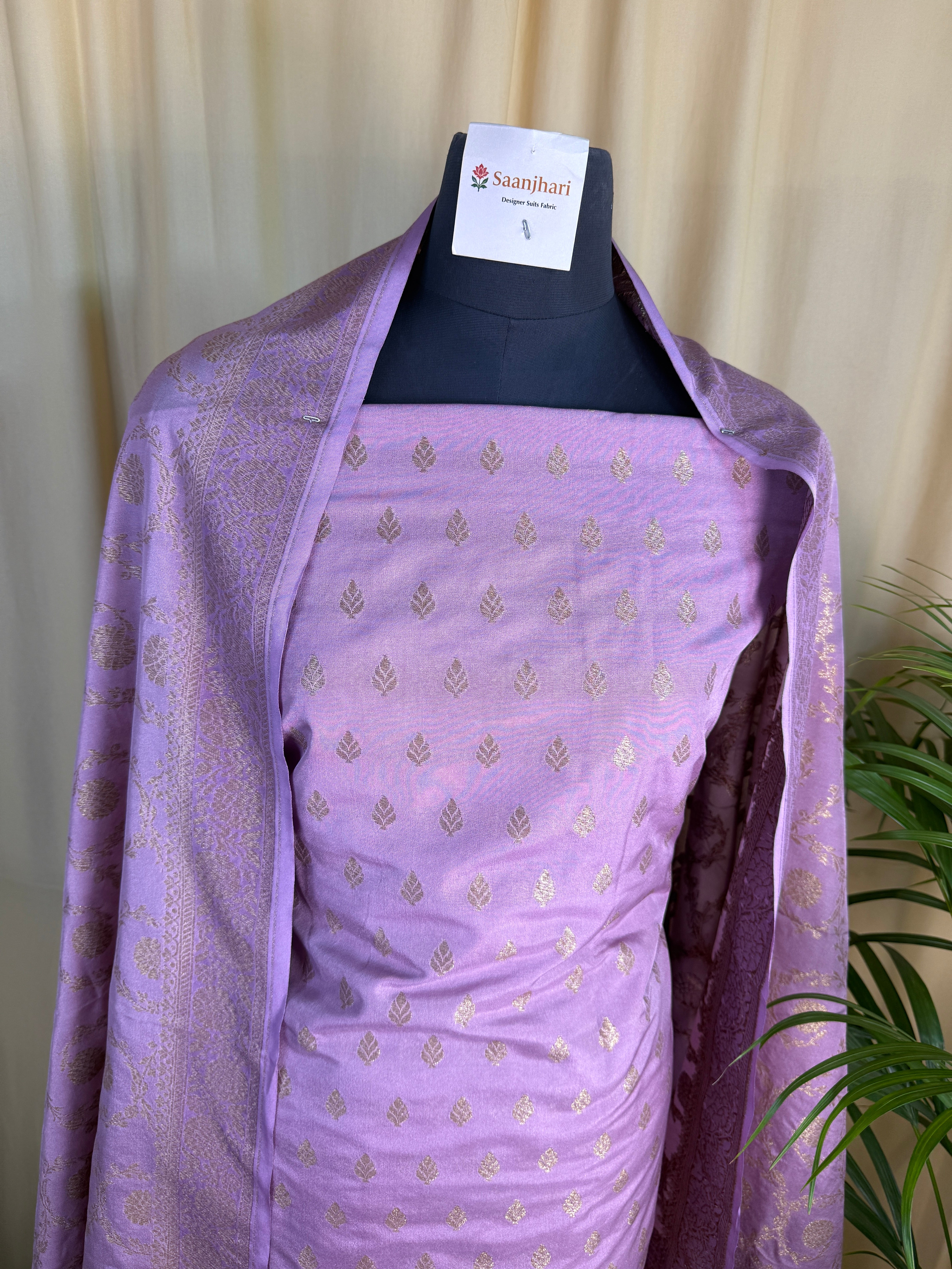 Lavender Glow Banarasi Silk Suit with Soft Zari Dupatta
