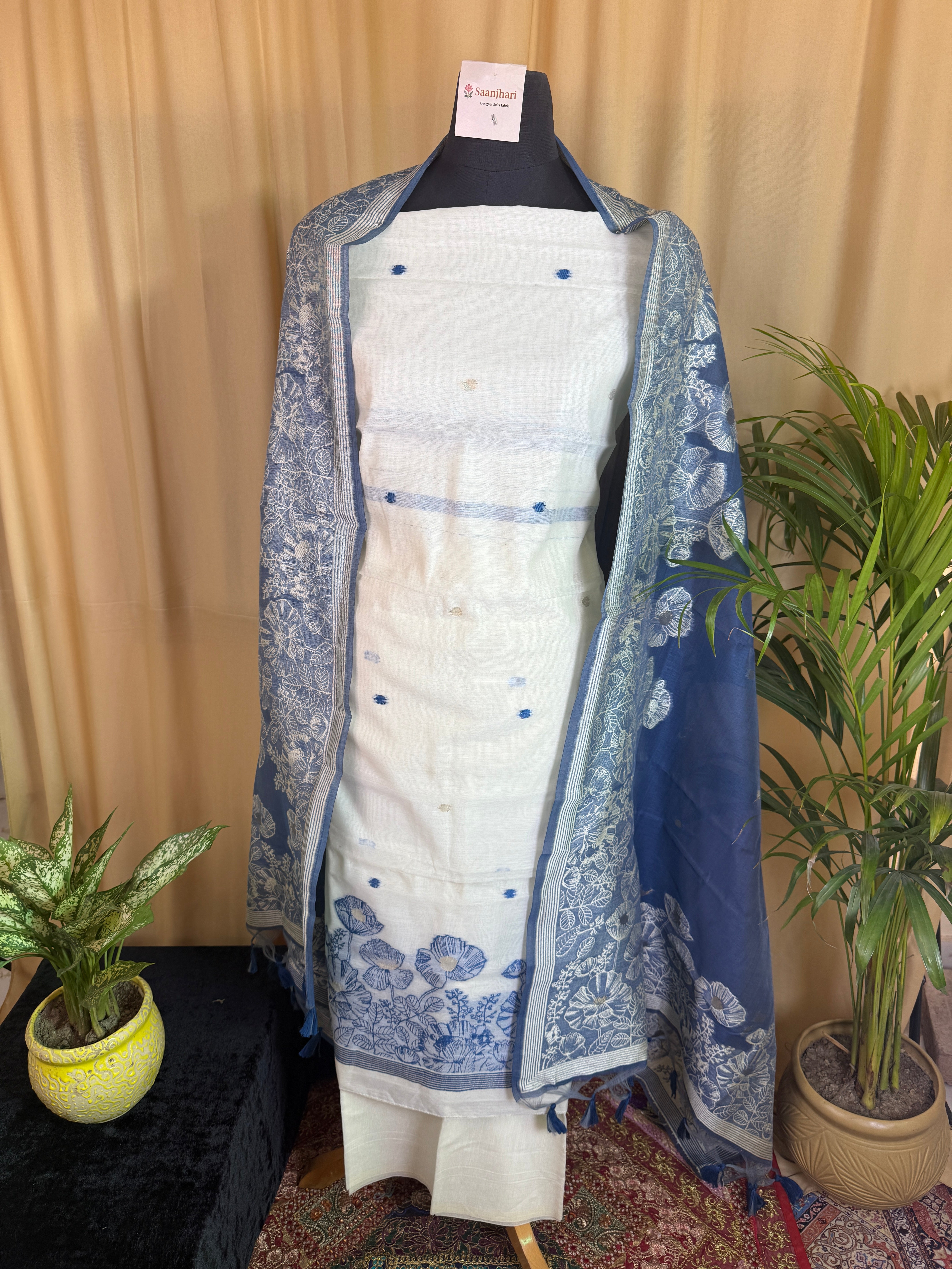 Linen Cotton Jamdani Suit with Handcrafted Jamdani Dupatta