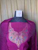 Royal Magenta Chanderi Silk Unstitched Suit – Festive Luxury Set