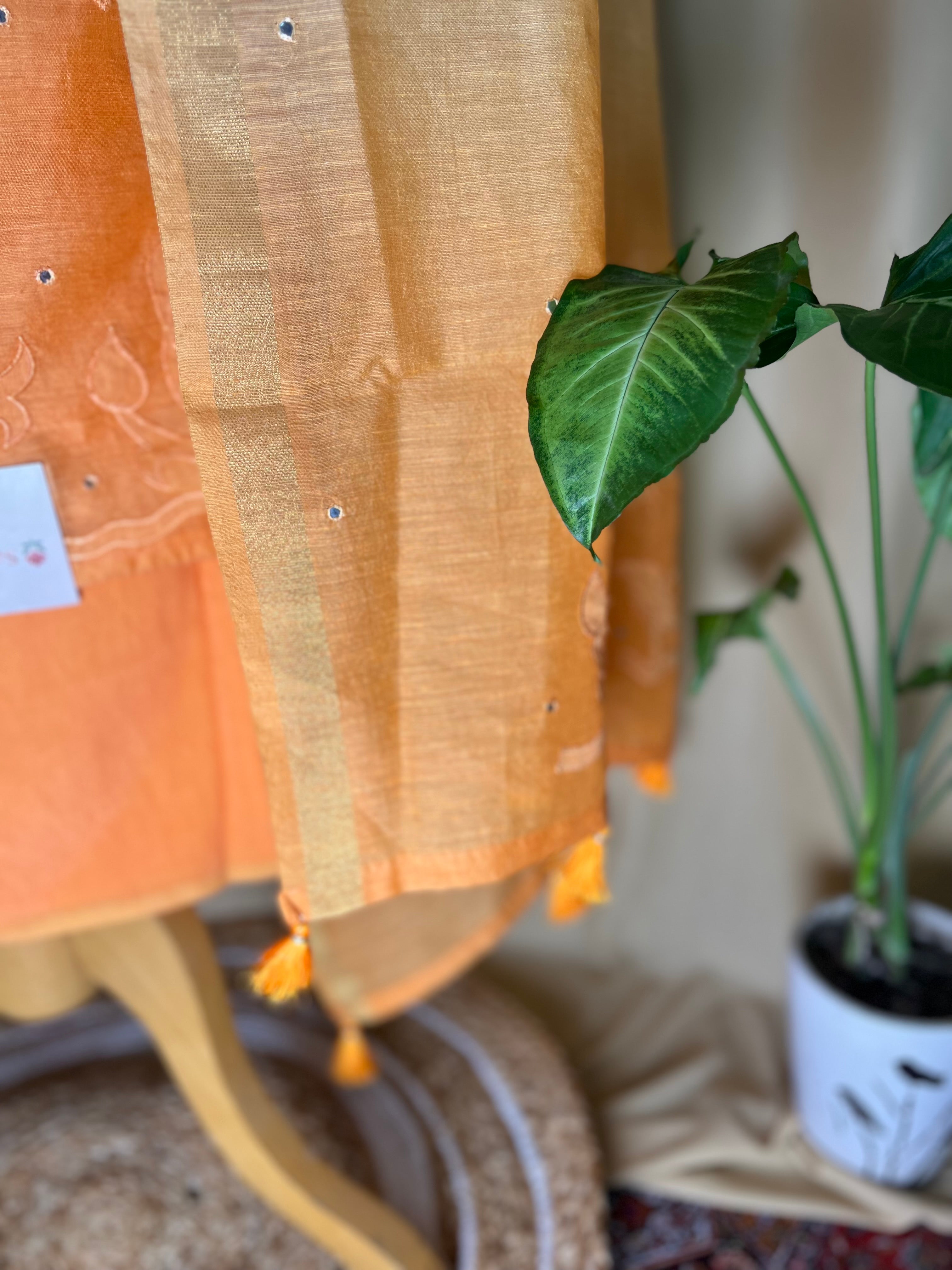 Peach Ombre Chanderi Silk Suit with Floral Embroidery & Soft Dupatta