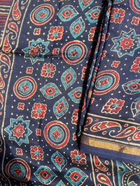 Chanderi Silk Unstitched Suit Set with Ajrakh Print – Elegant Ethnic Wear for Festive & Occasional Looks