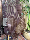 Elegant Brown Banarasi Silk Unstitched Suit with Soft Organza Dupatta