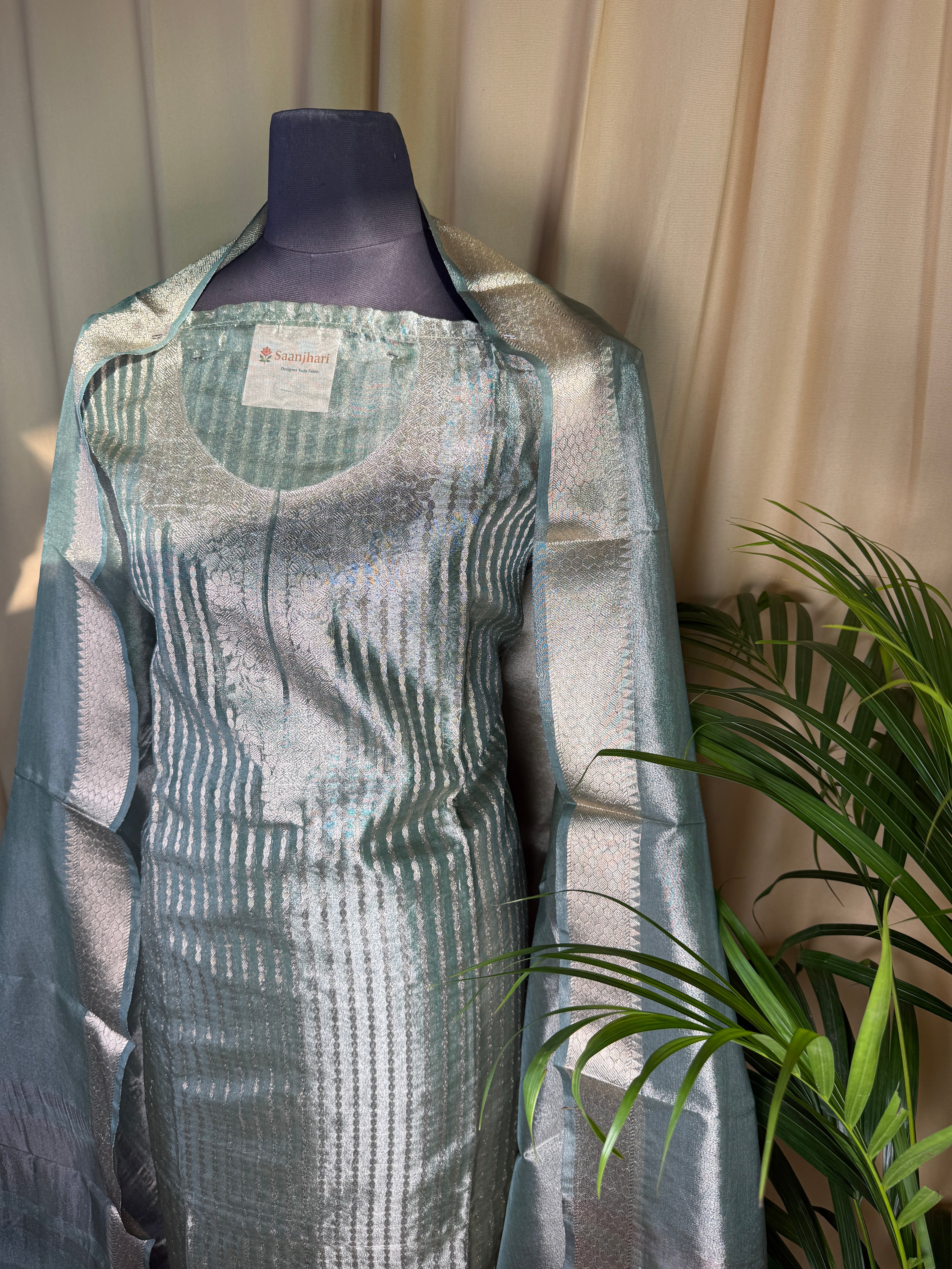Mint Green Tissue Organza Suit with Soft Metallic Glow