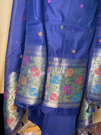 Linen Cotton Blue Suit Set with Printed Border Dupatta – Comfortable Ethnic Wear