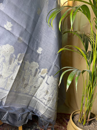 Soft Grey Linen Cotton Suit with Jamdani Floral Dupatta – Minimal & Elegant Ethnic Set