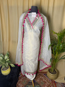 White Organza Suit with Mirror Work & Organza Dupatta
