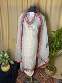White Organza Suit with Mirror Work & Organza Dupatta