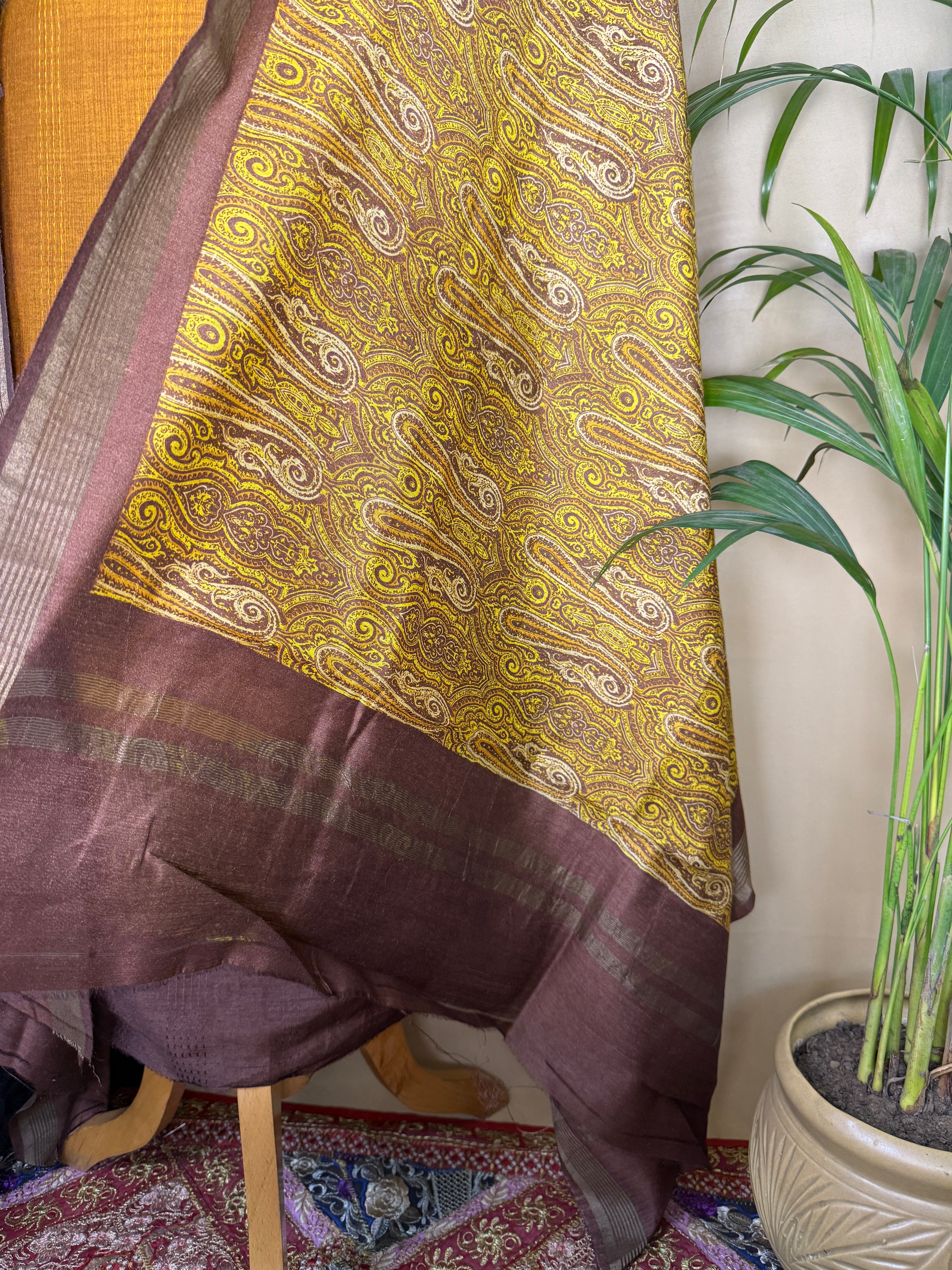 Earthy Mustard Tussar Silk Suit with Woven Border Dupatta