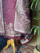 Maroon Linen Cotton Suit with Elegant Jamdani Floral Dupatta – Soft & Graceful Ethnic Set
