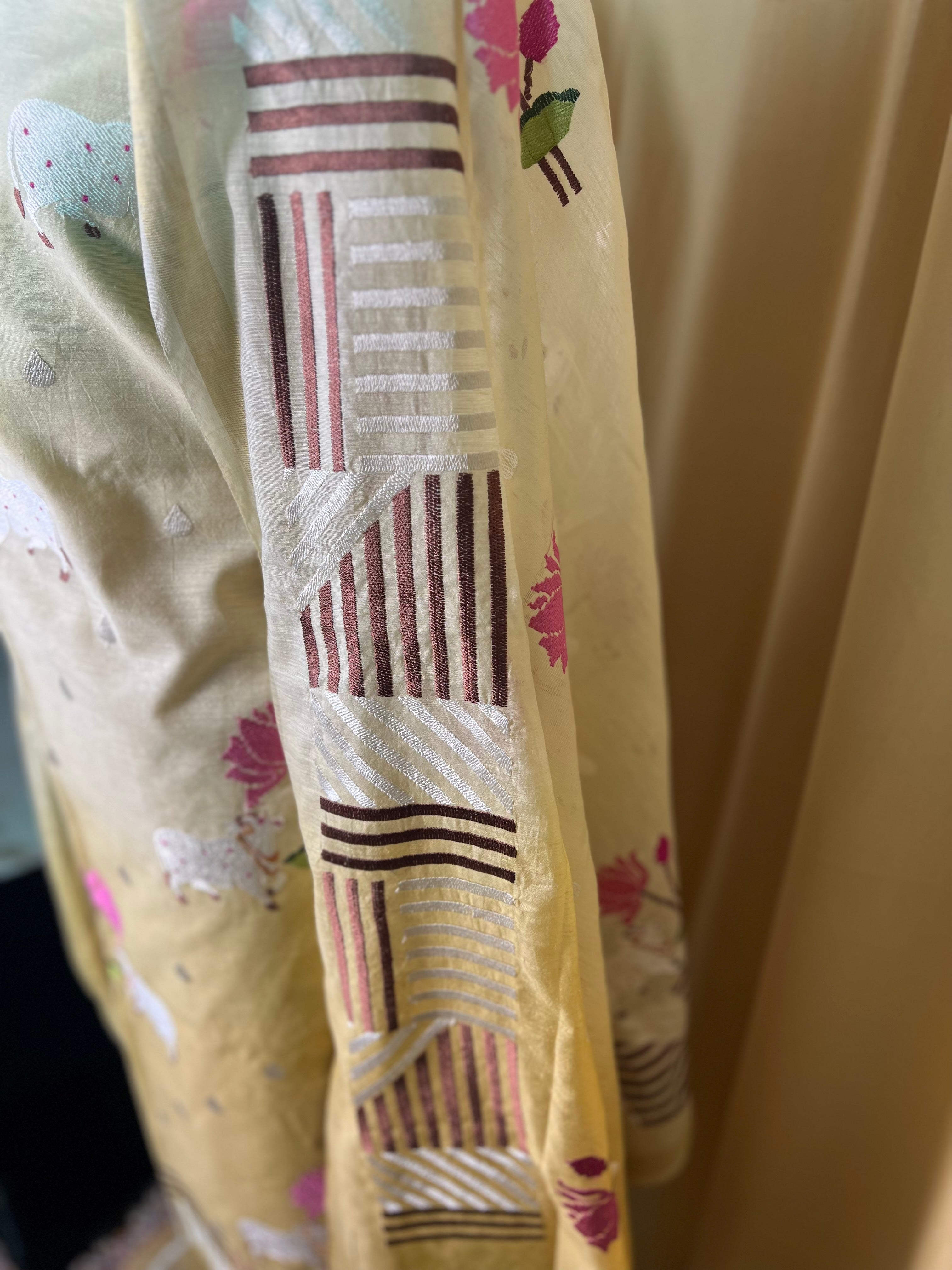 Ivory Chanderi Silk Suit with Floral Embroidery & Designer Dupatta