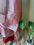 Red Tissue Organza Suit with Fine Zari Detailing & Dupatta