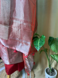 Red Tissue Organza Suit with Fine Zari Detailing & Dupatta