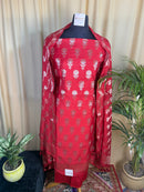 Red Banarasi Silk Suit with Zari Floral Work & Bandhani Dupatta