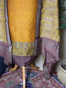 Earthy Mustard Tussar Silk Suit with Woven Border Dupatta