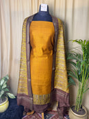 Earthy Mustard Tussar Silk Suit with Woven Border Dupatta