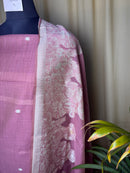 Dusty Rose Linen Cotton Suit with Floral Woven Dupatta – Light & Elegant Choice