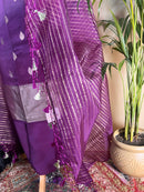 Purple Banarasi Silk Unstitched Suit with Zari Work & Organza Dupatta