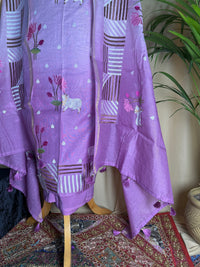 Lavender Chanderi Silk Suit with Floral Thread Art Work