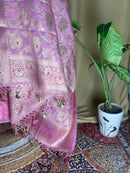 Soft Pink Banarasi Silk Suit With Zari Floral Dupatta