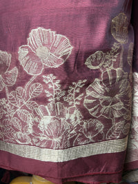 Maroon Linen Cotton Suit with Elegant Jamdani Floral Dupatta – Soft & Graceful Ethnic Set