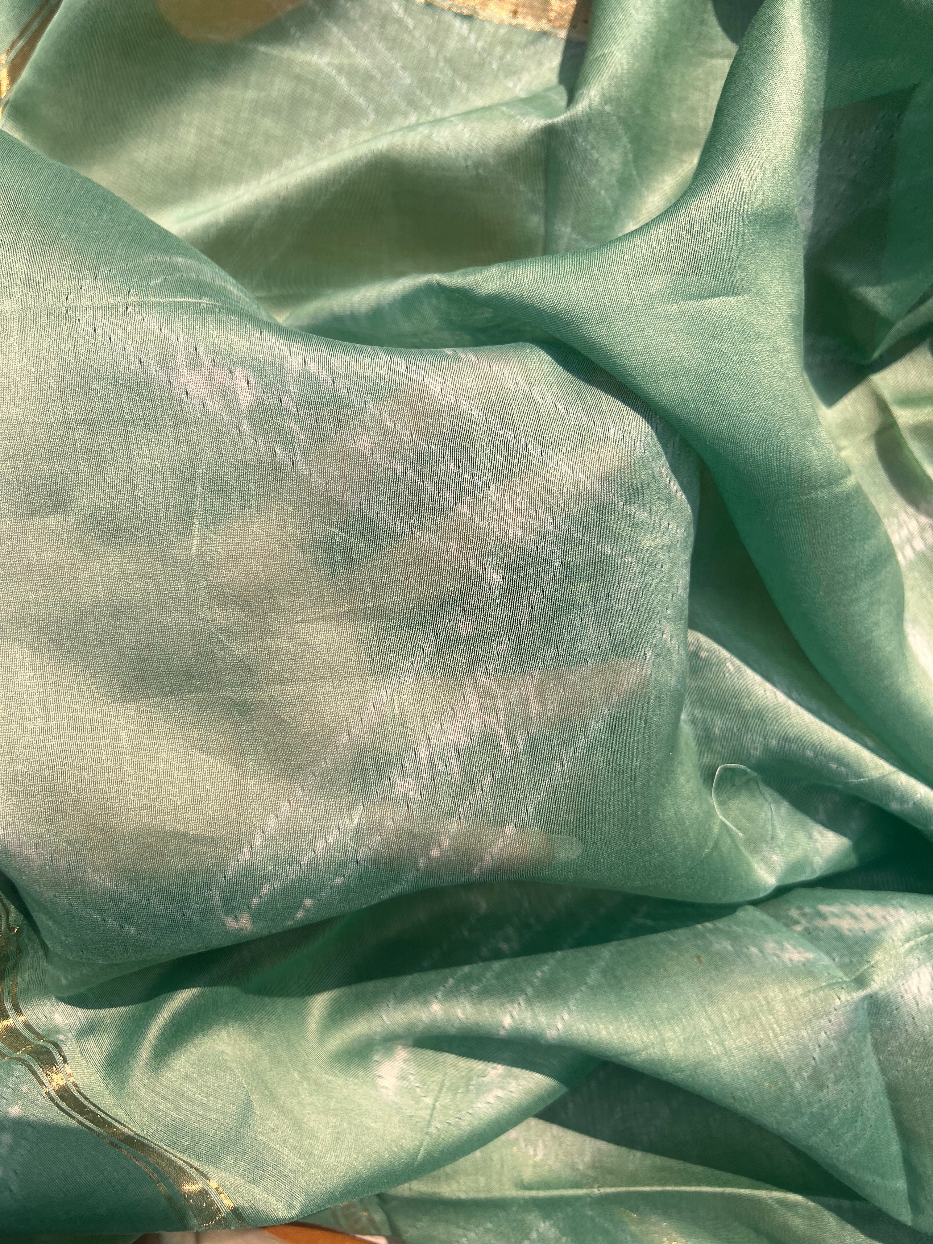 Mint Green 3-Piece Ensemble with Zari Border Dupatta