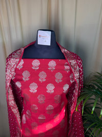 Red Banarasi Silk Suit with Zari Floral Work & Bandhani Dupatta