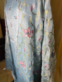 Blue Floral Embroidered Organza Suit with Dupatta