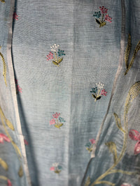 Blue Floral Embroidered Organza Suit with Dupatta