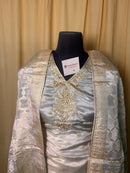 Graceful Ivory Silk Suit Set with Soft Gold Detailing