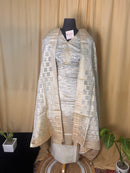 Graceful Ivory Silk Suit Set with Soft Gold Detailing