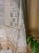 Graceful Ivory Silk Suit Set with Soft Gold Detailing