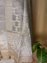 Graceful Ivory Silk Suit Set with Soft Gold Detailing